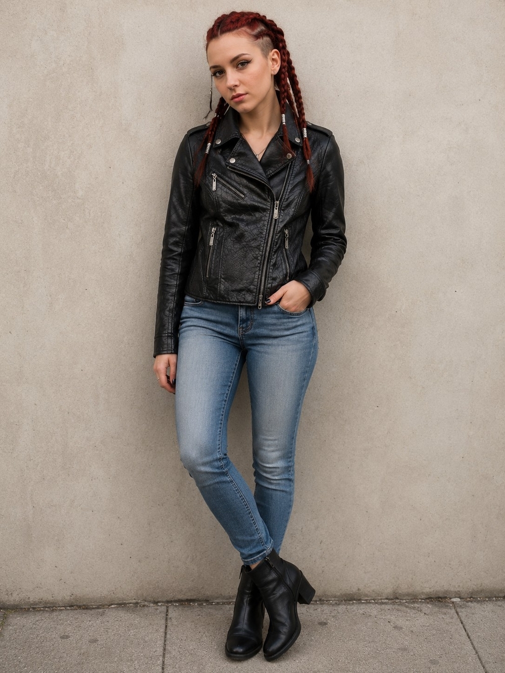 Jou Jou Black Biker Jacket Women's M/L Faux Leather Full Zip Lined Collared